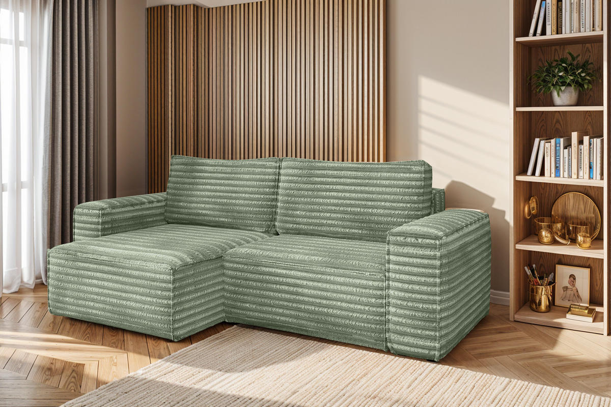 ECKSCHLAFSOFA Bohoo-Ecksofa mit Schlaffunktion stoff Velo Olive Links - Olivgrün, Holz/Textil (140/248cm) - Kaiser Möbel