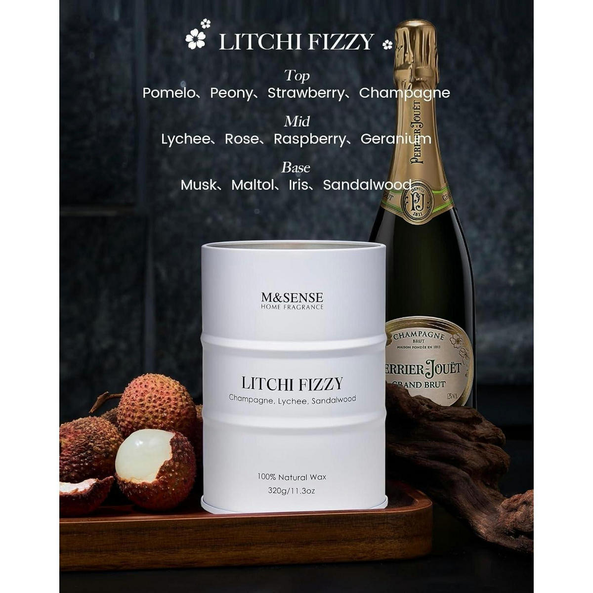 DUFTKERZE Litchi Fizzy 320g Sojawachs 70 Stunden Brenndauer - Weiß, Paraffin (10.5cm)