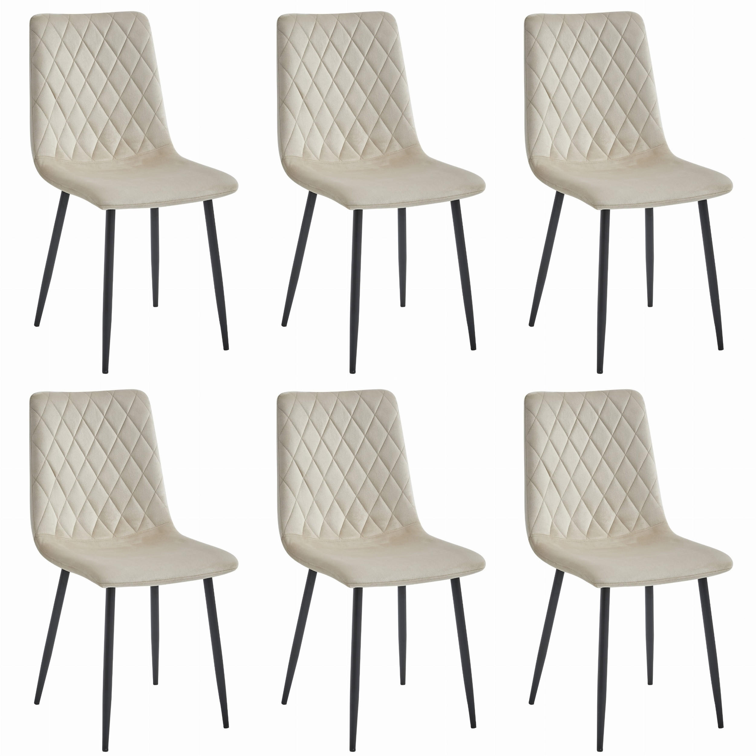 STUHL SCANNO 6-er Set, Beige, mit Samtstoff gepolstert - Beige, Textil/Metall (45/89/53cm) - Komodee