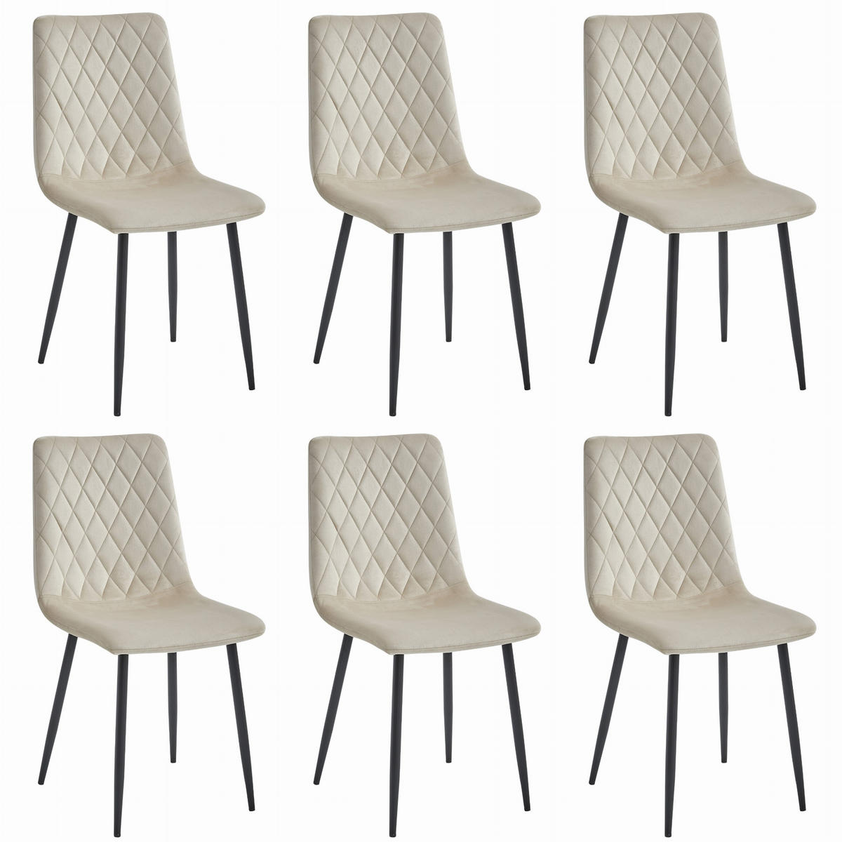STUHL SCANNO 6-er Set, Beige, mit Samtstoff gepolstert - Beige, Textil/Metall (45/89/53cm) - Komodee