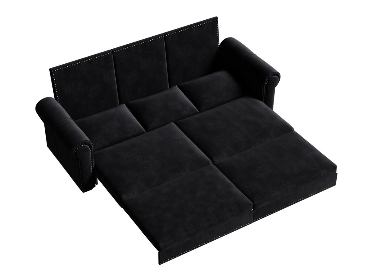 SCHLAFSOFA 3-in-1 ausziehbar mit Rollarmlehnen, DE-42865, Schwarz - Schwarz, Metall (238/98/90cm) - ComfortXL