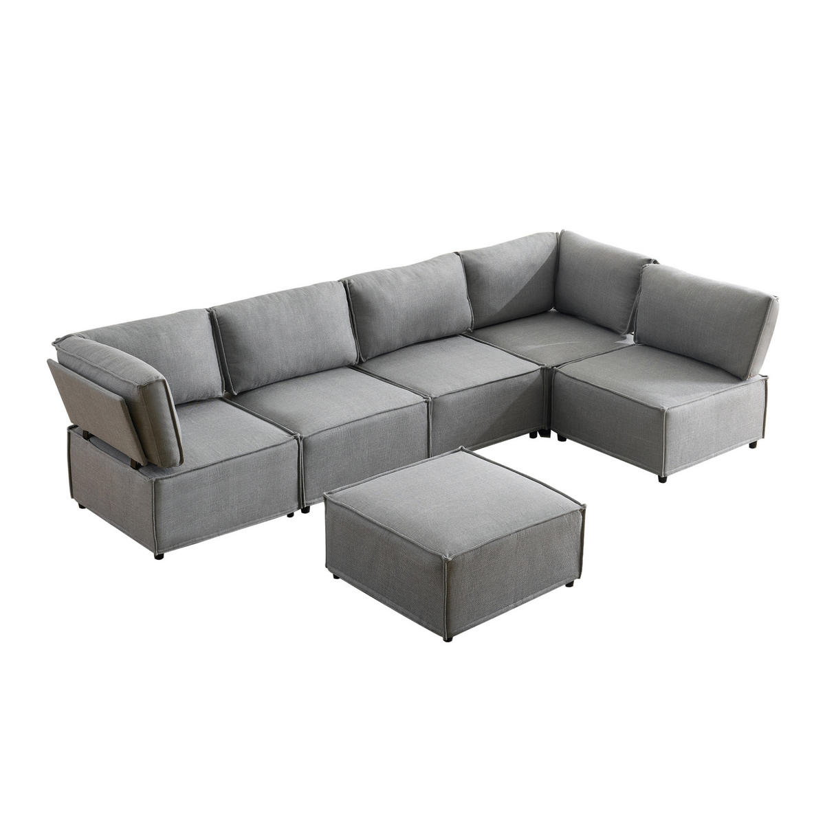 ECKSOFA mit Schlaffunktion und frei kombinierbaren Elementen, Hellgrau - Hellgrau, Kunststoff (308/152cm) - Redom