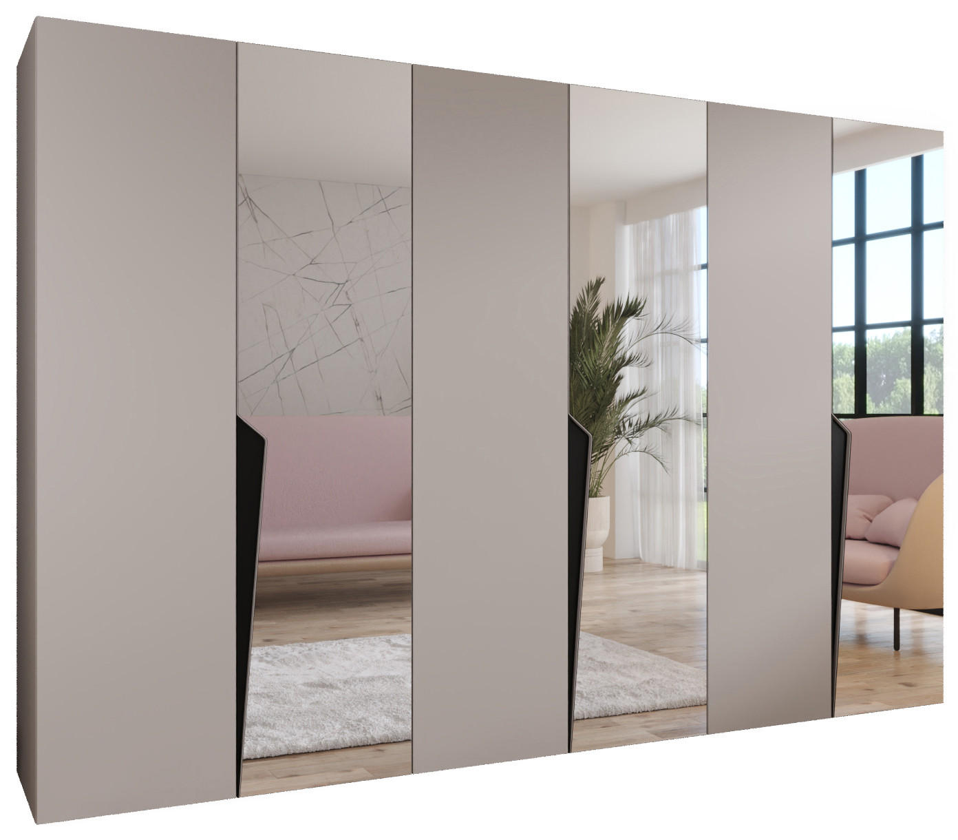 Abiks Möbel Drehtürenschrank Beige, Schwarz 300x202x52 cm