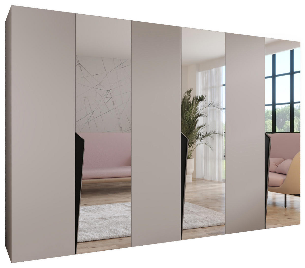 DREHTÜRENSCHRANK 202/300/52 6-türig - Beige/Schwarz, Holz/Metall (300/202/52cm) - Abiks Möbel