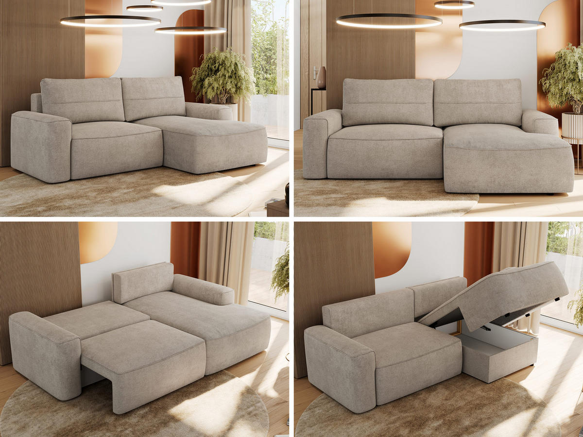ECKSOFA BELLUNO L Beige Strukture - Rechts - Beige/Schwarz, Textil (233/144cm) - MKS