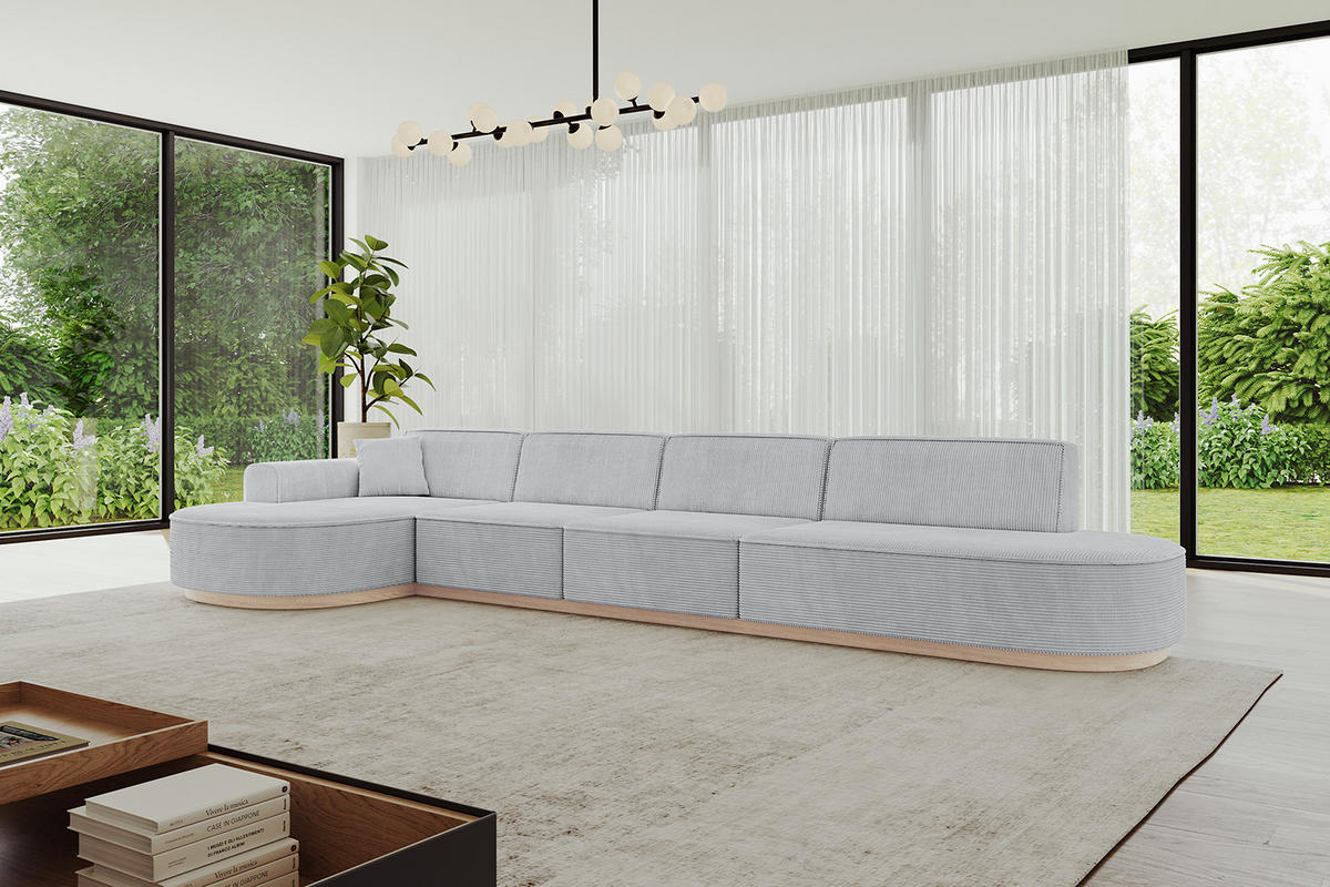 ECKSOFA Ottomane Links MARI-L3-v1 - 413x171x83 cm Grau Cord - Grau, Holzwerkstoff/Textil (413/171cm) - ALTDECOR