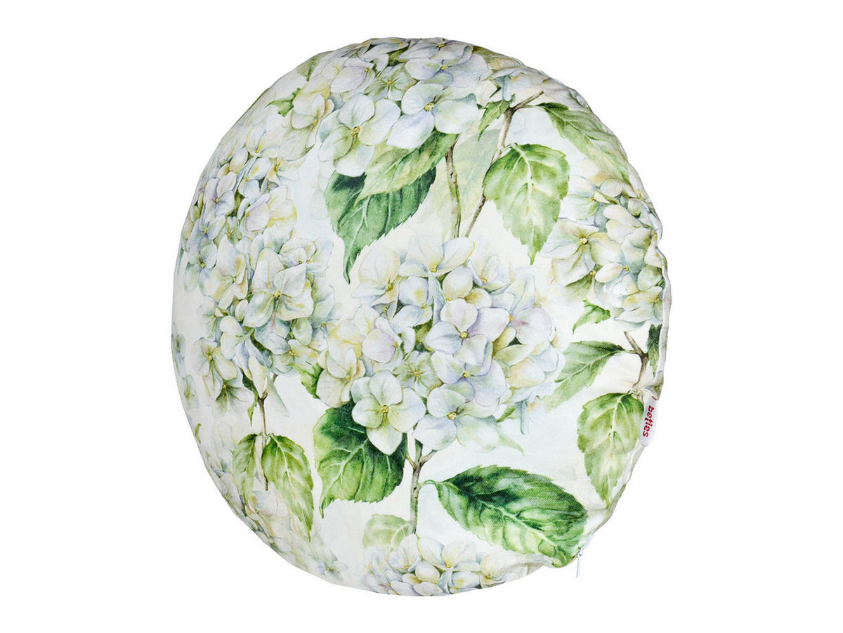 KISSENHÜLLE Rund Landlust-Hortensie weiß 40 cm Ø - Weiß/Grün, Textil (40/40cm) - beties Heimtextil