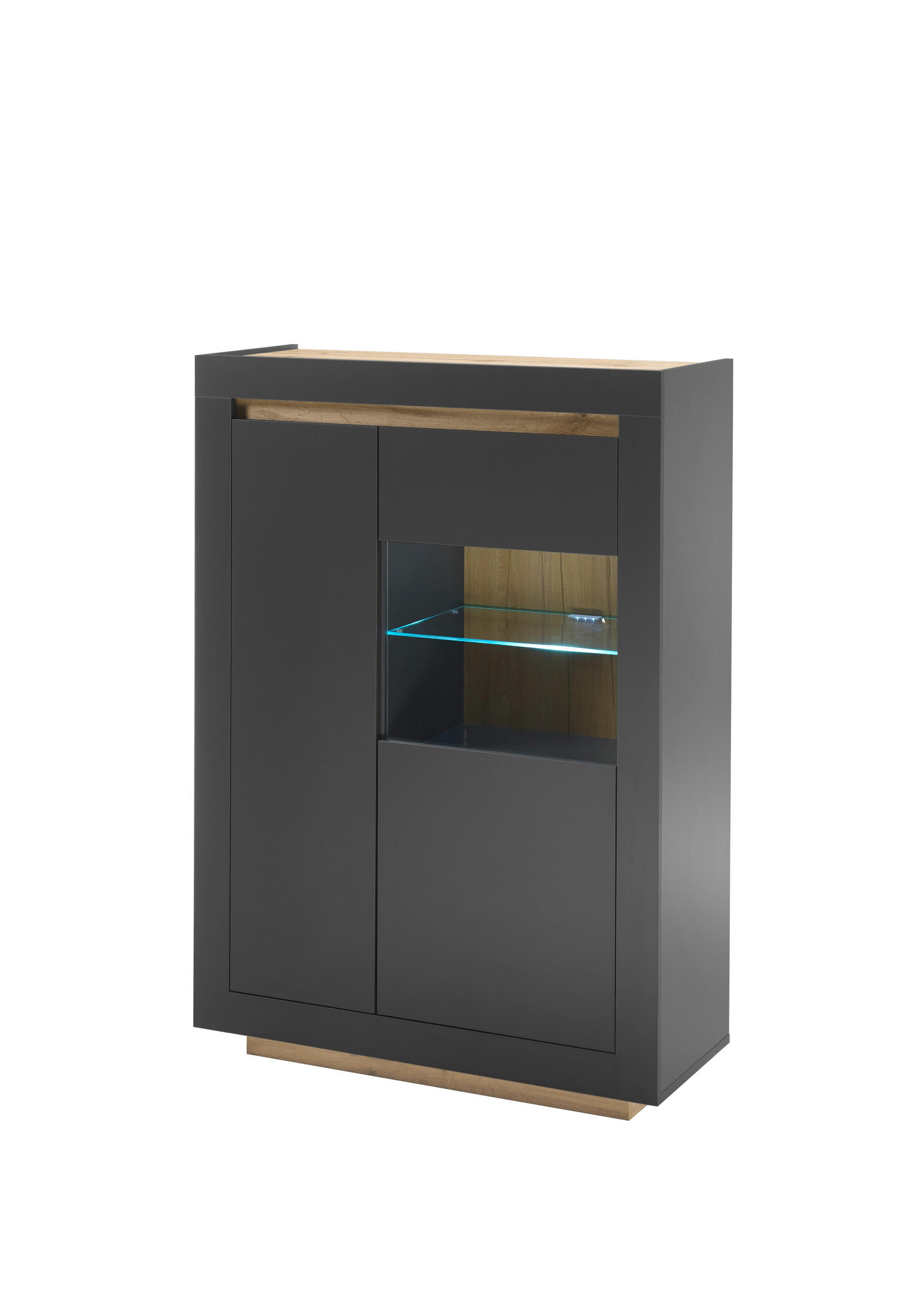 VITRINE M11 Anthrazit & Wotan Eiche 96/136/38 cm halbhoch links - Dunkelgrau/Eiche Wotan, Holzwerkstoff (96/136/38cm) - Livojo