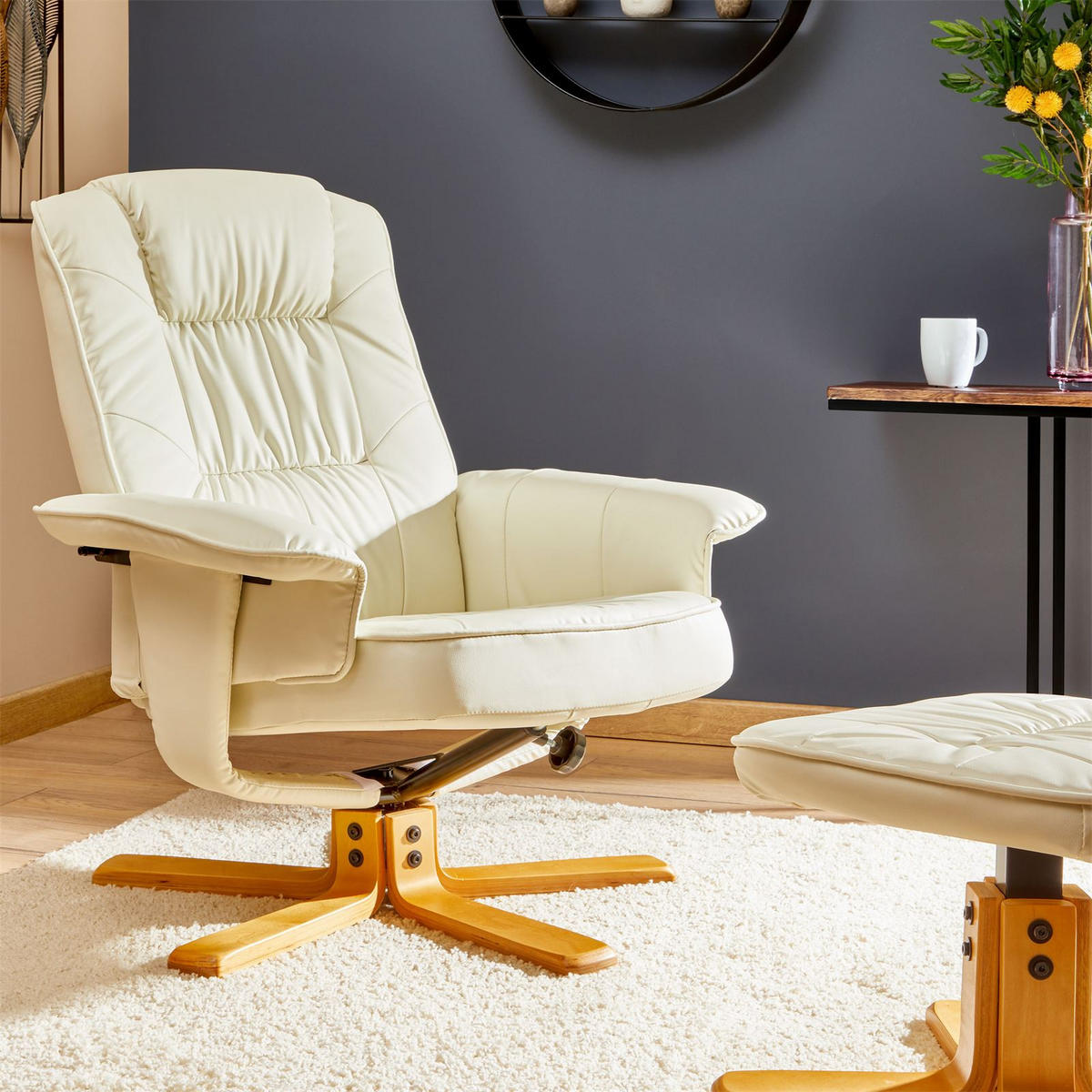 RELAXSESSEL KUNSTLEDER, SET MIT HOCKER CHARLY - Weiß, Textil (76/87/61cm) - IDIMEX
