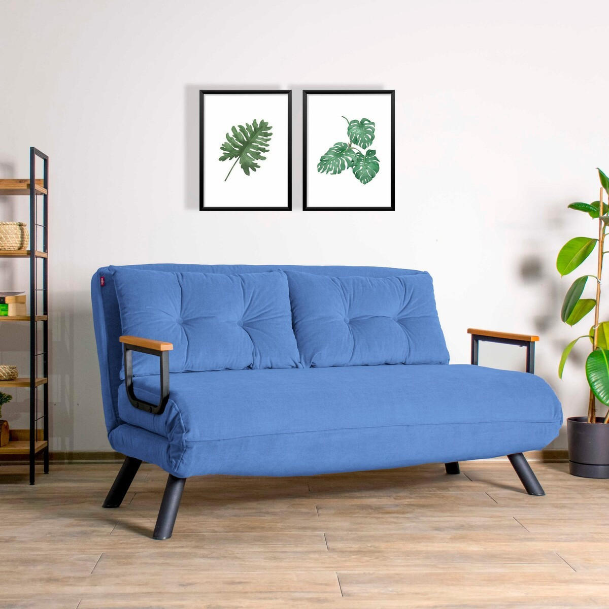 SCHLAFSOFA für 2 Personen mit Stoffbezug und Metallfüßen 133/50/41 cm - Blau, Metall (50/41/133cm) - Calicosy