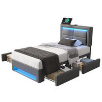 POLSTERBETT 90/200 cm Grau mit USB-Anschluss und LED-Beleuchtung - Grau, Kunststoff (90/200cm) - OKWISH