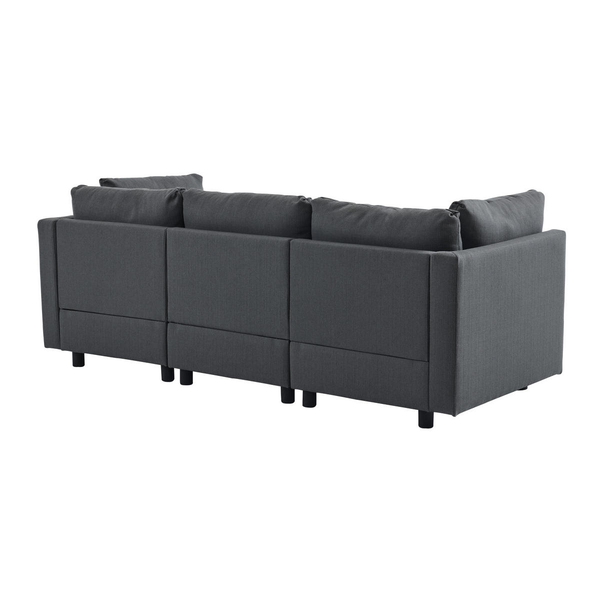 ECKSOFA Leinenstoff mit Fußhocker und Rücken Armlehnenkissen 220/83/81 cm Grau - Grau, Textil (81/83cm) - Redom