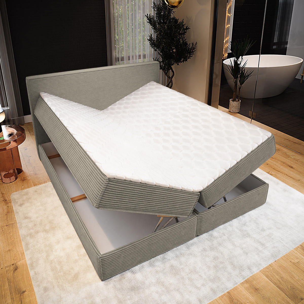 BOXBETT PELLIO 180x200 cm mit Matratze und Topper - Beige - Beige, Holz (180/200cm) - MASSENO