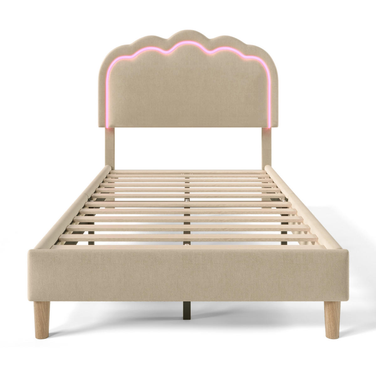 POLSTERBETT 90/200 cm Beige mit LED-Beleuchtung und verstellbarem Kopfteil - Beige, Textil (90/200cm) - Flora Grace