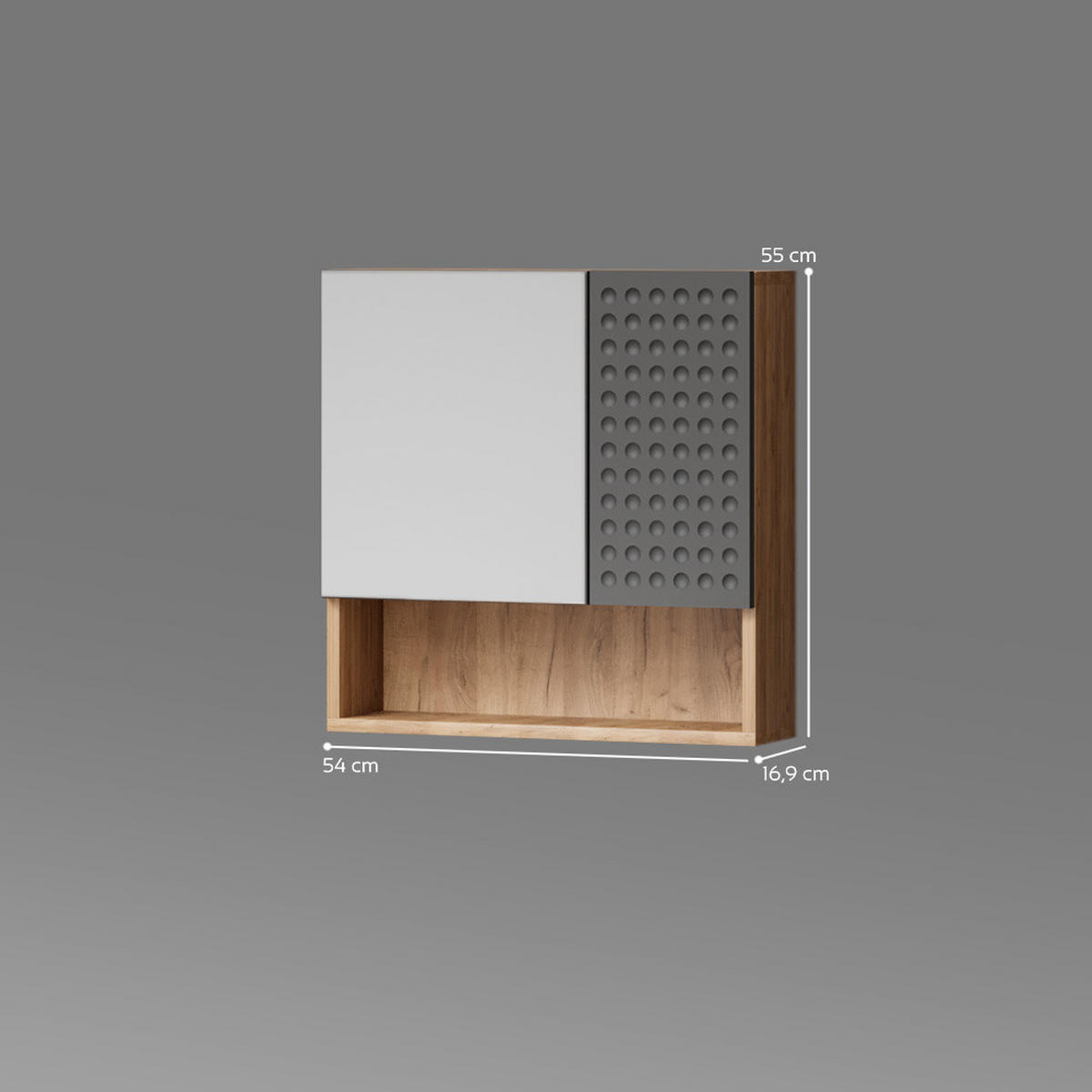 BADSPIEGELSCHRANK Ronco Anthrazit gepunktet 54 x 55 cm - Anthrazit/Eiche Wotan, Holzwerkstoff (54/55/17cm) - Livinity®