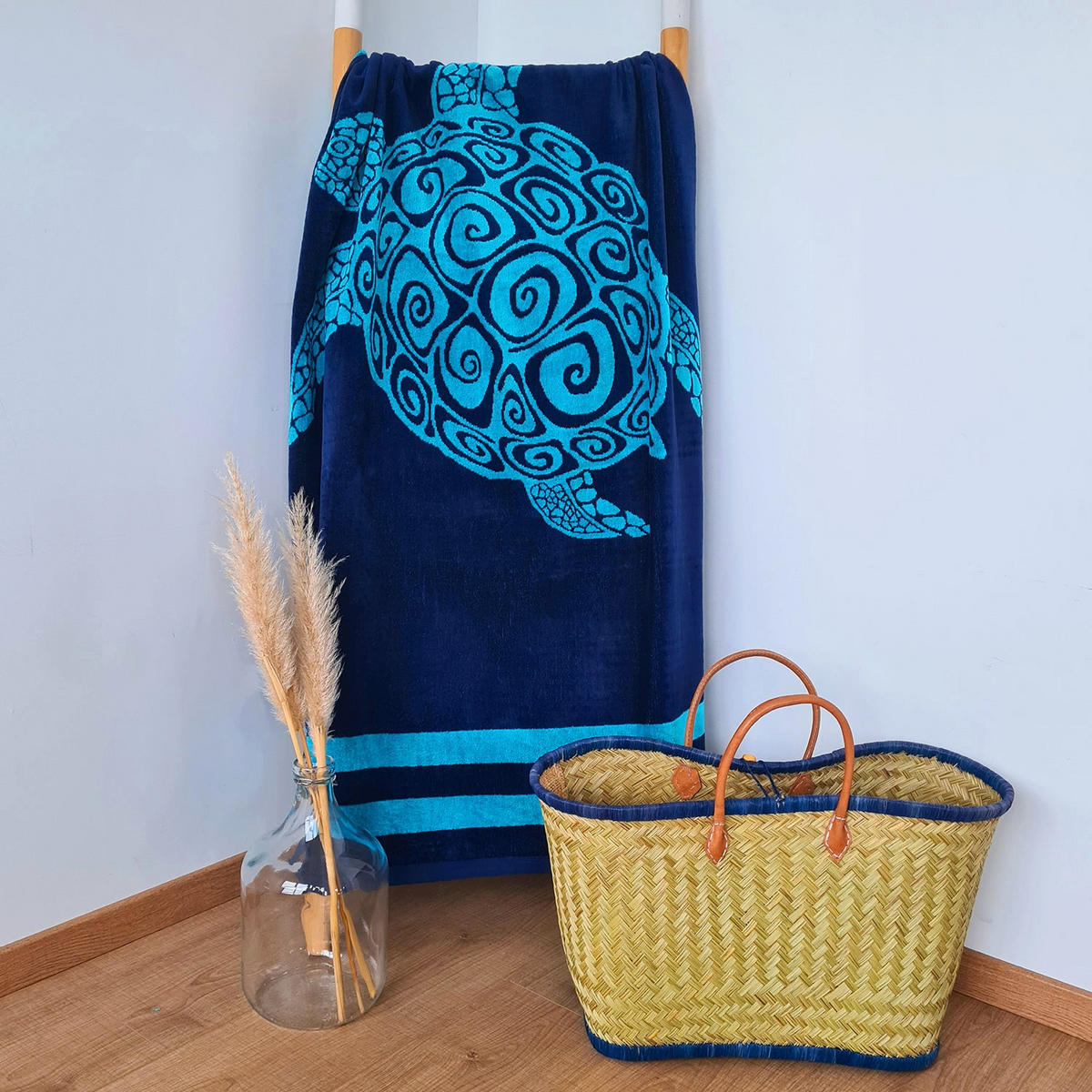 STRANDTUCH Frottee Velours Jacquard Pavlos 90x170 400g/m² - Blau, Textil (90/170cm) - LE COMPTOIR DE LA PLAGE