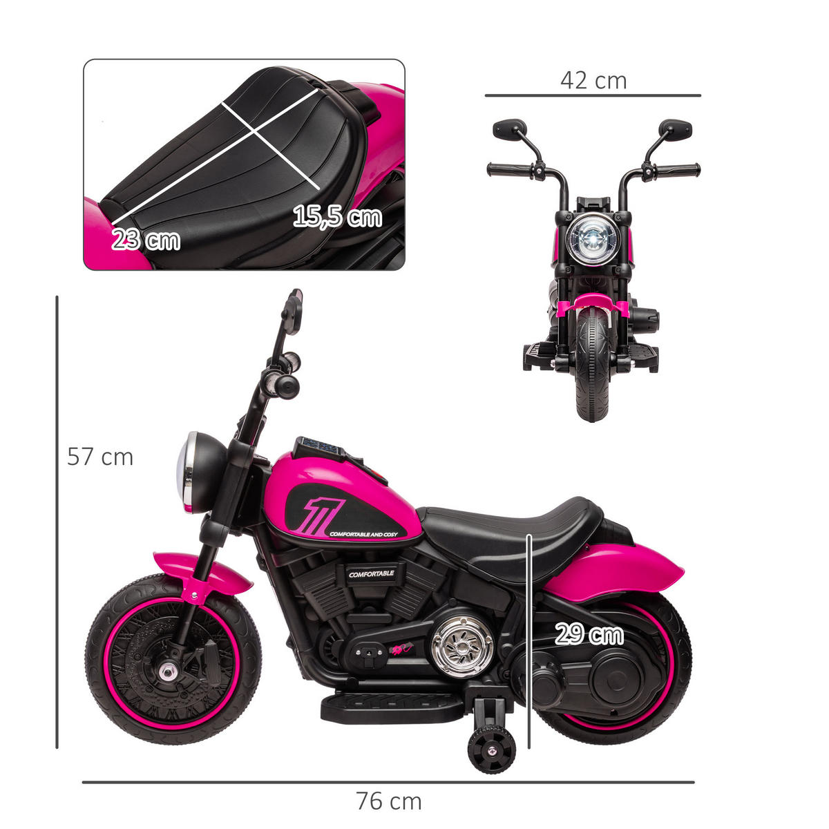 ELEKTRO KINDERMOTORRAD, Blau+Schwarz/Rosa+Schwarz, Kunststoff+ Eisen - Rosa, Metall (76/42/57cm) - HOMCOM