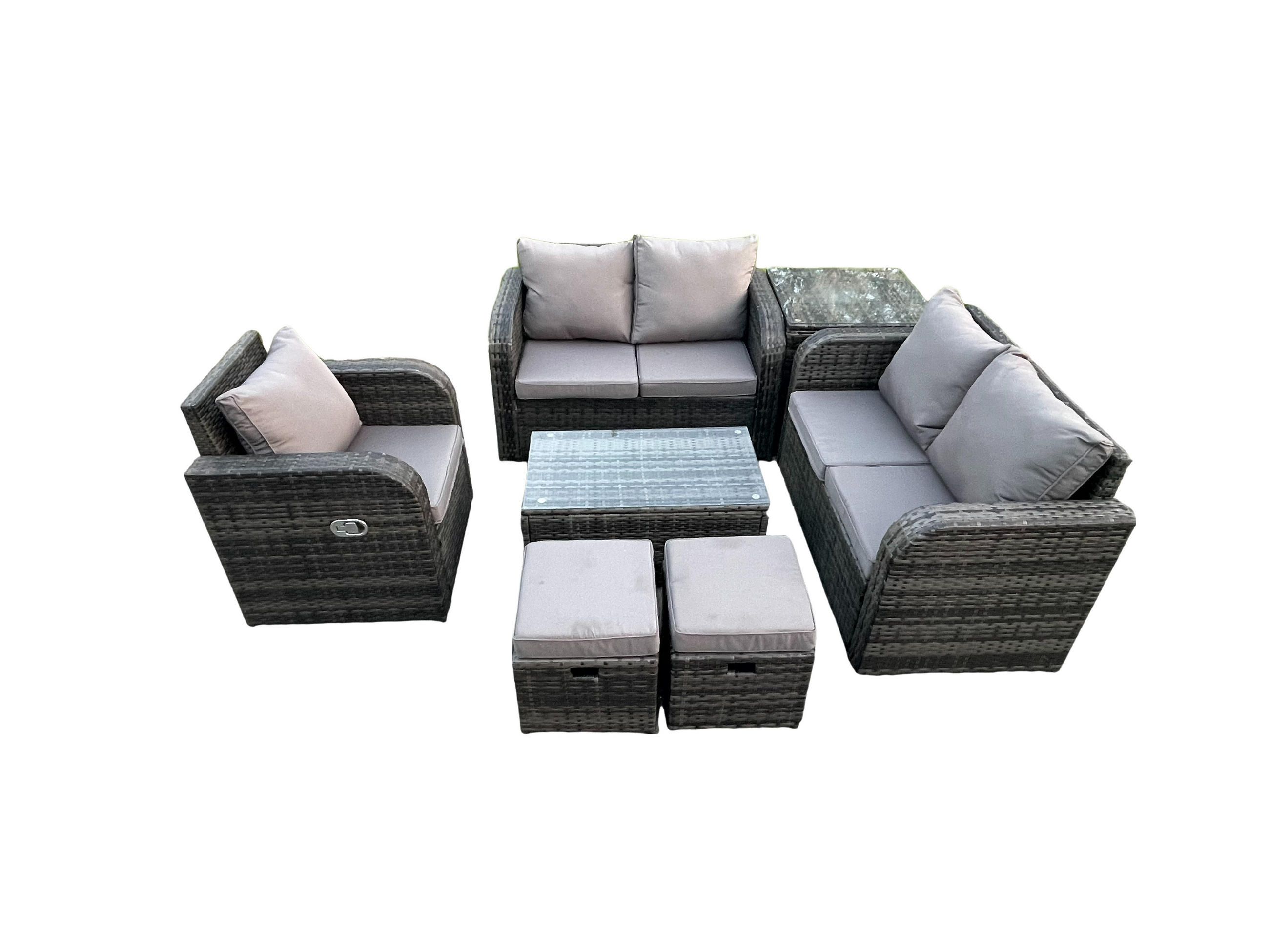 LOUNGESOFA-SET Polyrattan Dunkelgrau 7-Sitzer - Dunkelgrau, Metall - Fimous