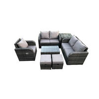 LOUNGESOFA-SET Polyrattan Dunkelgrau 7-Sitzer - Dunkelgrau, Metall - Fimous