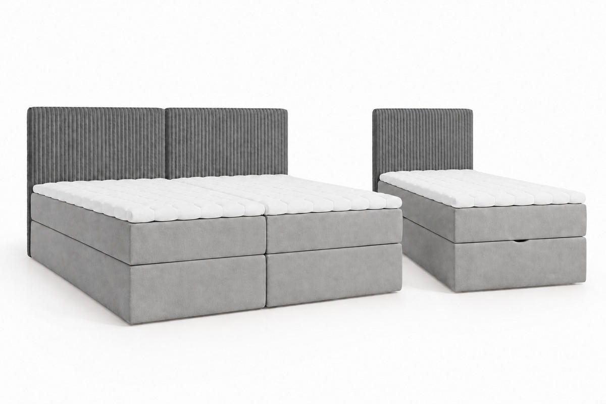 BOXSPRINGBETT Familienbett XXL 270x200 cm mit Bettkasten & Topper – Grau - Grau, Textil (270/200cm) - MebleHot