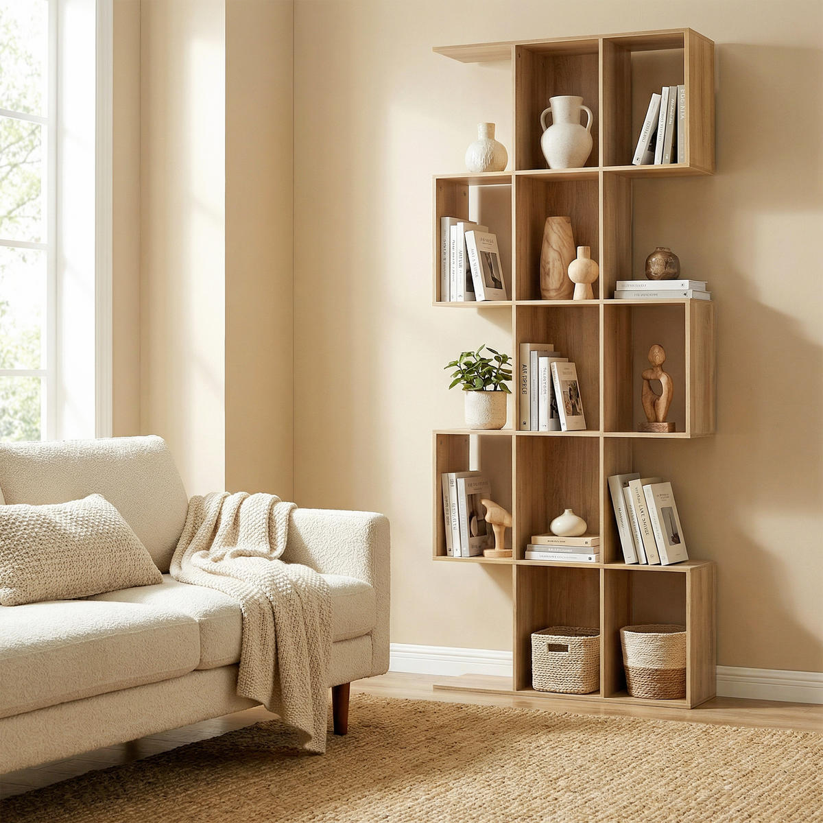 REGAL DE-15564 80/24/200 cm, S-Form mit 15 Fächern Eiche - Eichefarben, Holzwerkstoff (80/200/24cm) - ComfortXL