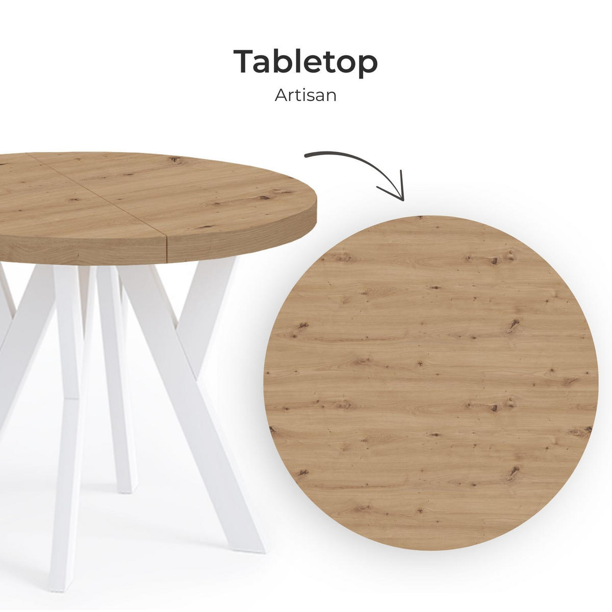 ESSTISCH Runder Ausziehbarer PERO 120/220, Eiche Artisan / Weiß - Eiche Artisan/Weiß, Holz (220/120/77cm) - Dekori_Interiors