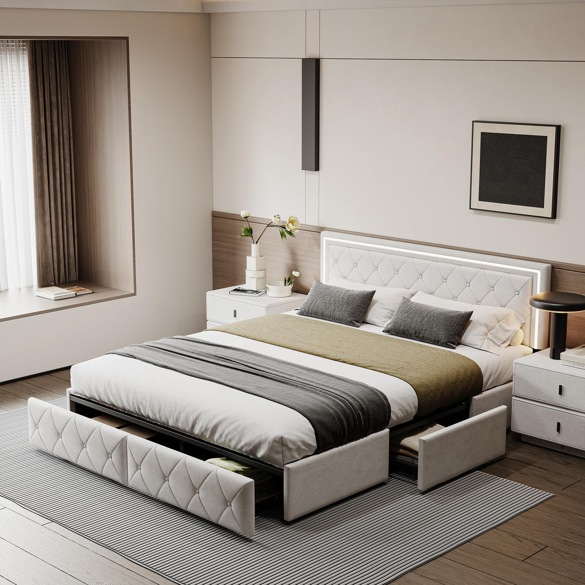 DOPPELBETT,JUGENDBETT 160x200 cm mit Schubladen verstellbares Kopfteil - Beige, Holz (160/200cm) - PARAFTA HOME
