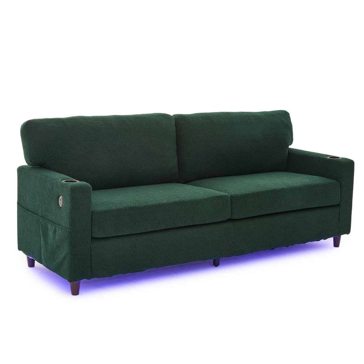ZWEISITZER Sofa Chenille mit USB-Anschluss LED und Getränkehaltern 203/77,5/86 cm Smaragdgrün - Smaragdgrün, Textil (77.5/86/203cm) - Redom