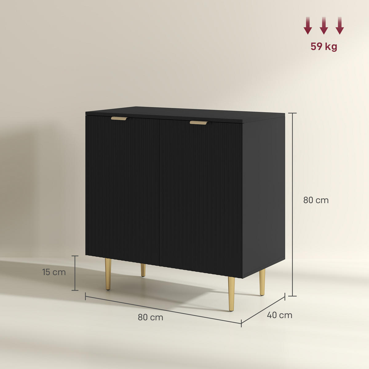 SIDEBOARD DE-11212 verstellbarer Boden Schwarz - Schwarz, Holzwerkstoff (80/80/40cm) - ComfortXL