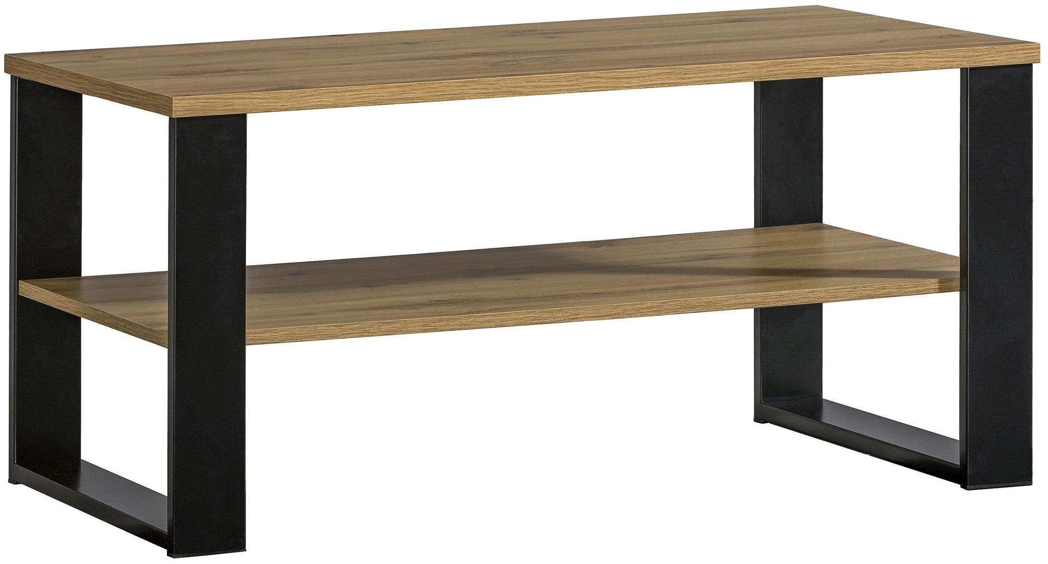 COUCHTISCH Lamelo Wotan eiche, mit Regal - Schwarz/Braun, Holzwerkstoff (100/56/49cm) - Bettso