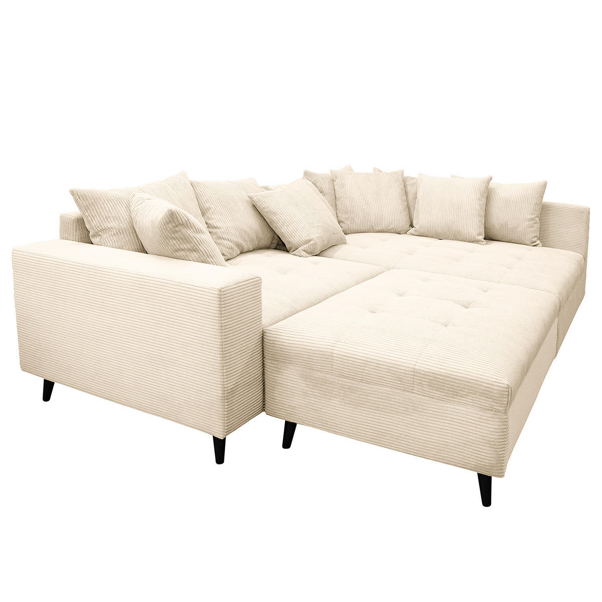 ECKSOFA mit Ottomane und Hocker - Creme/Schwarz, Birkenholz/Textil (247/174cm) - home24