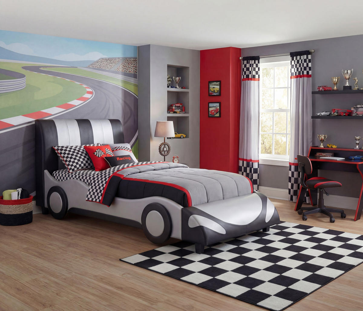 BETT AUTO Schwarz, Silber - Silberfarben/Schwarz, Holz (114/103/237cm) - MCW