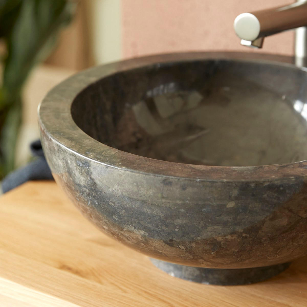 WASCHBECKEN Bahya Schwarz aus Marmor - Schwarz, Stein (35/15/35cm) - Tikamoon