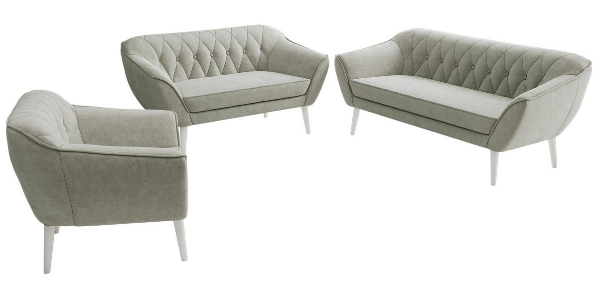 SEDACIA ZOSTAVA 3+2+1 PIRS - Svetlosivá Štruktúrovaná látka - Biele nohy - biela/svetlosivá, kompozitné drevo/textil (180/75/74cm) - MKS
