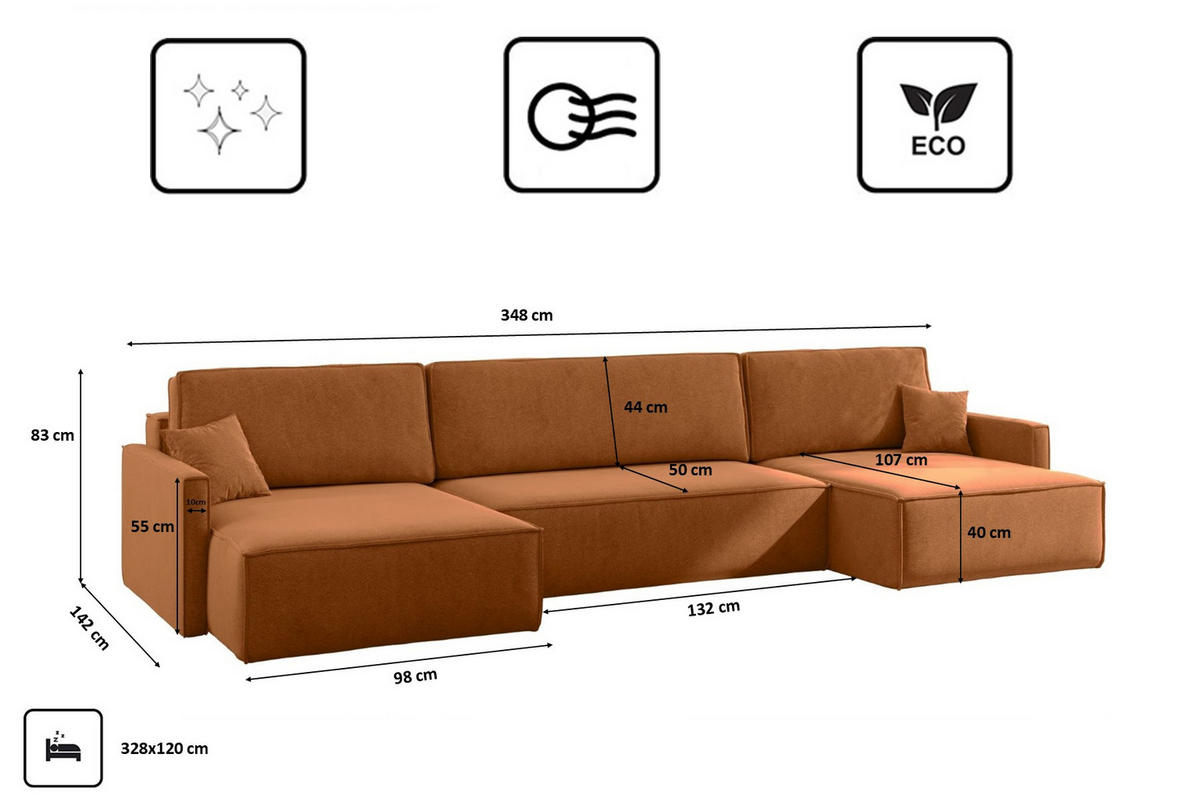 ECKSOFA Carlos U-Form Mit Schlaffunktion Und Bettkasten Stoff Salvador Braun - Braun, Holz (348/142cm) - Kaiser Möbel