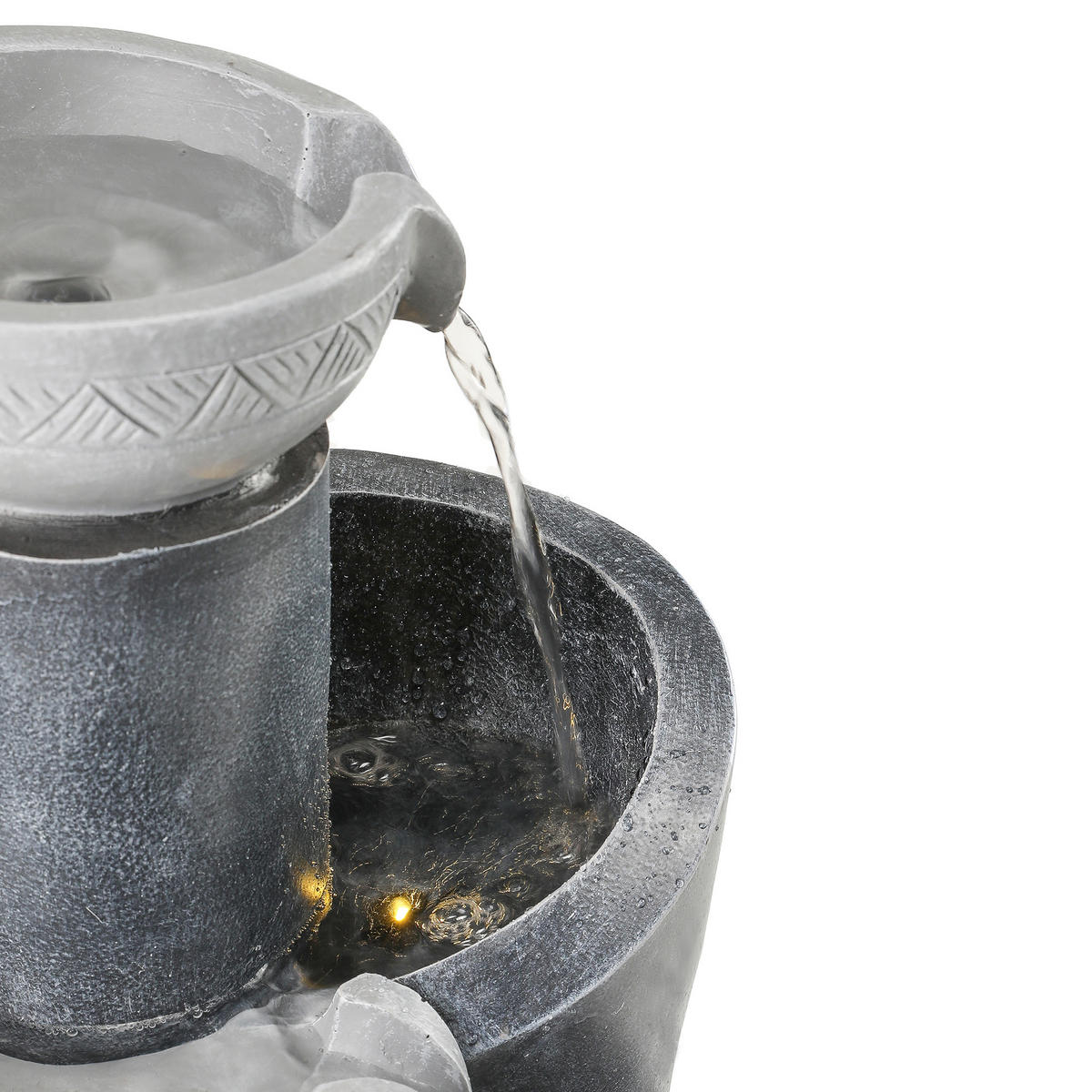 GARTENBRUNNEN, LED-Beleuchtung, Kunststein, Wasserspiel, Grau - Grau, Naturmaterialien (25/24/50cm) - FLIEKS