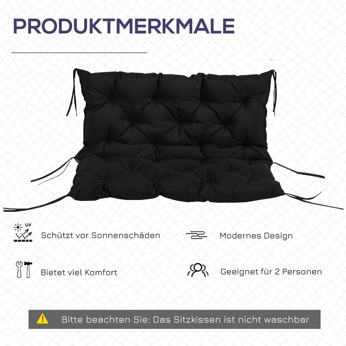 BANKAUFLAGE 3-Sitzer 100x98x8 cm - Schwarz, Kunststoff (98/8/100cm) - Outsunny