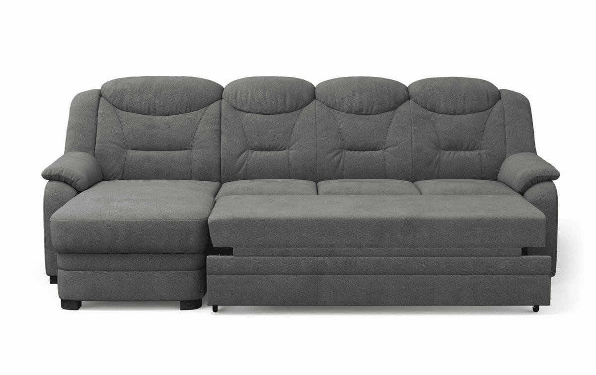 ECKSOFA mit Schlaffunktion – weiches Chenille-Gewebe - Anthrazit/Schwarz, Holz/Kunststoff (257/162cm) - Cotta