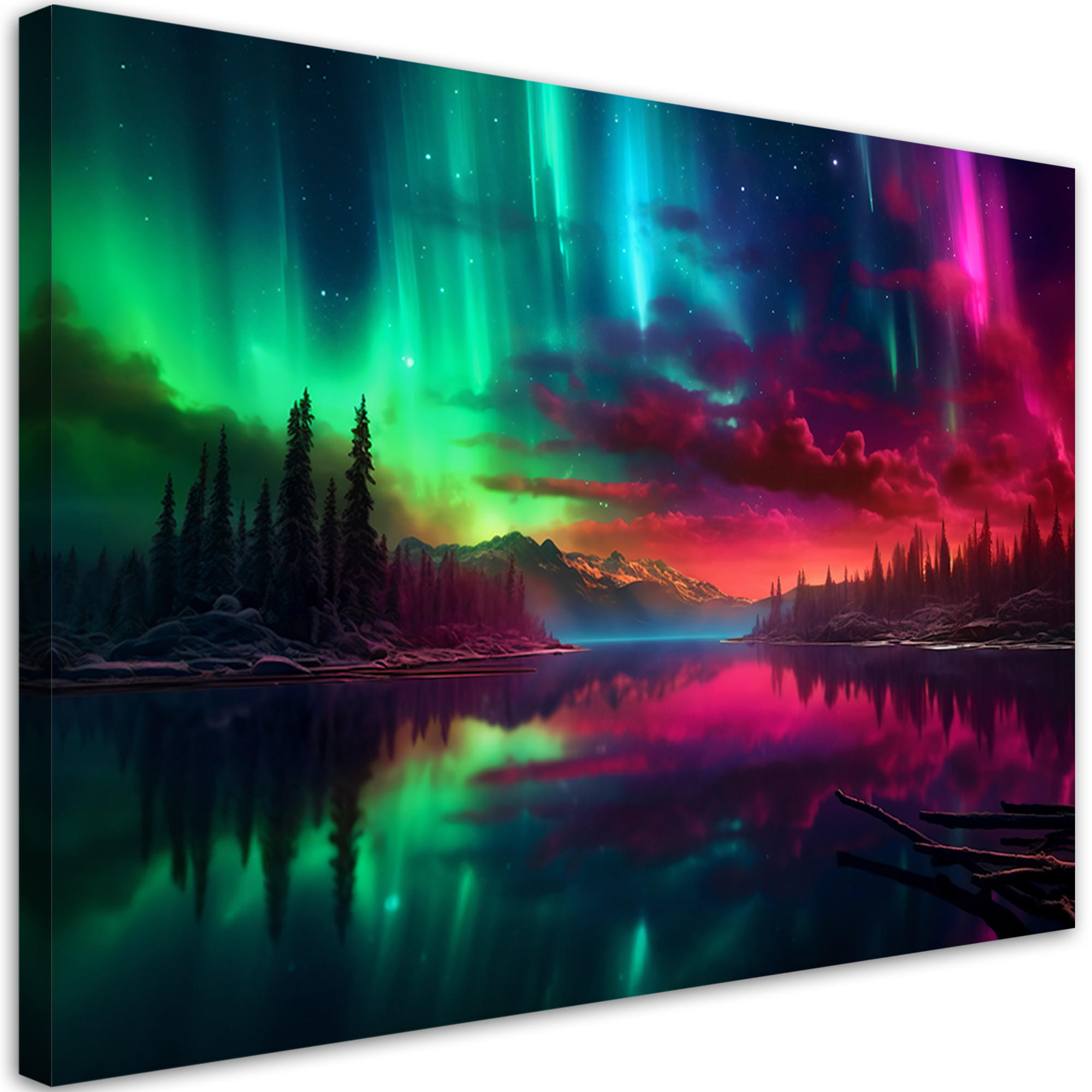 WANDBILD aurora borealis vor dem hintergrund der berge - Lila, Textil (60/40cm) - Feeby