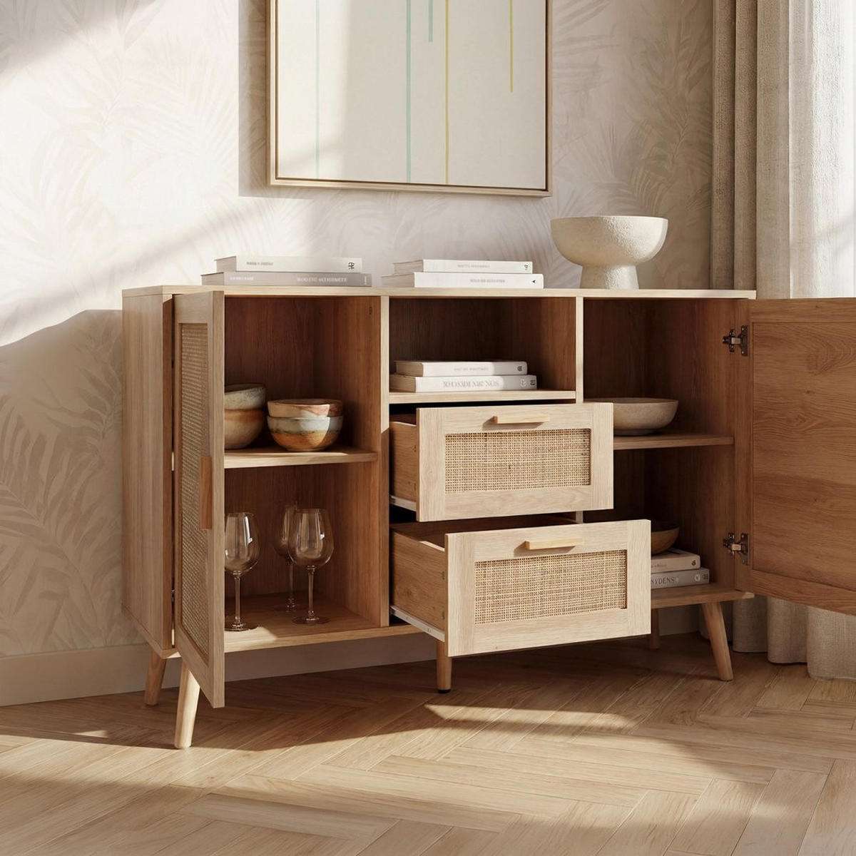 ANRICHTE NIEDRIGE Tahiti Natürlich 120 cm x 79 cm - Naturfarben, Holzwerkstoff (120/79/40cm) - Klast Home