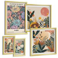 BILDER SET 5er Set - 50x50 cm & 20x30 cm & 40x60 cm Goldrahmen - Blumenposter Weinstadt - Goldfarben, Kunststoff (40/60cm) - TULUP