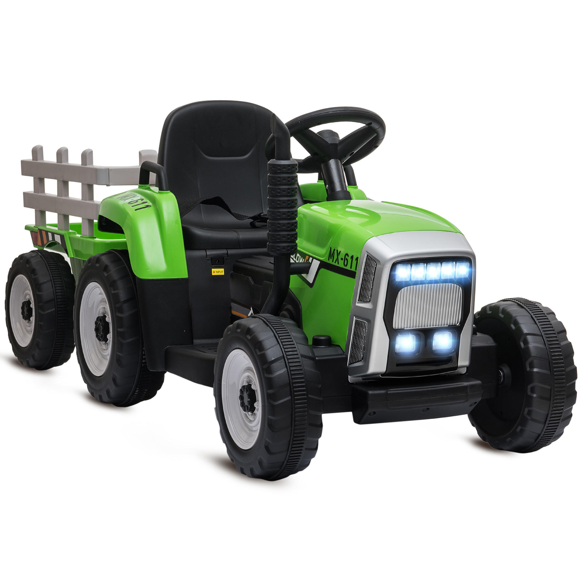 KINDER-TRAKTOR DE-06127 mit Eltern-Fernbedienung und Anhänger Grün/Schwarz - Grün, Kunststoff/Metall (136.5/50/52.5cm) - ComfortXL
