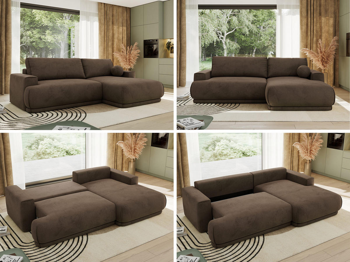 ECKSCHLAFSOFA RINA L Braun Velvet - rechts - Schwarz/Braun, Kunststoff/Textil (170/267cm) - MKS