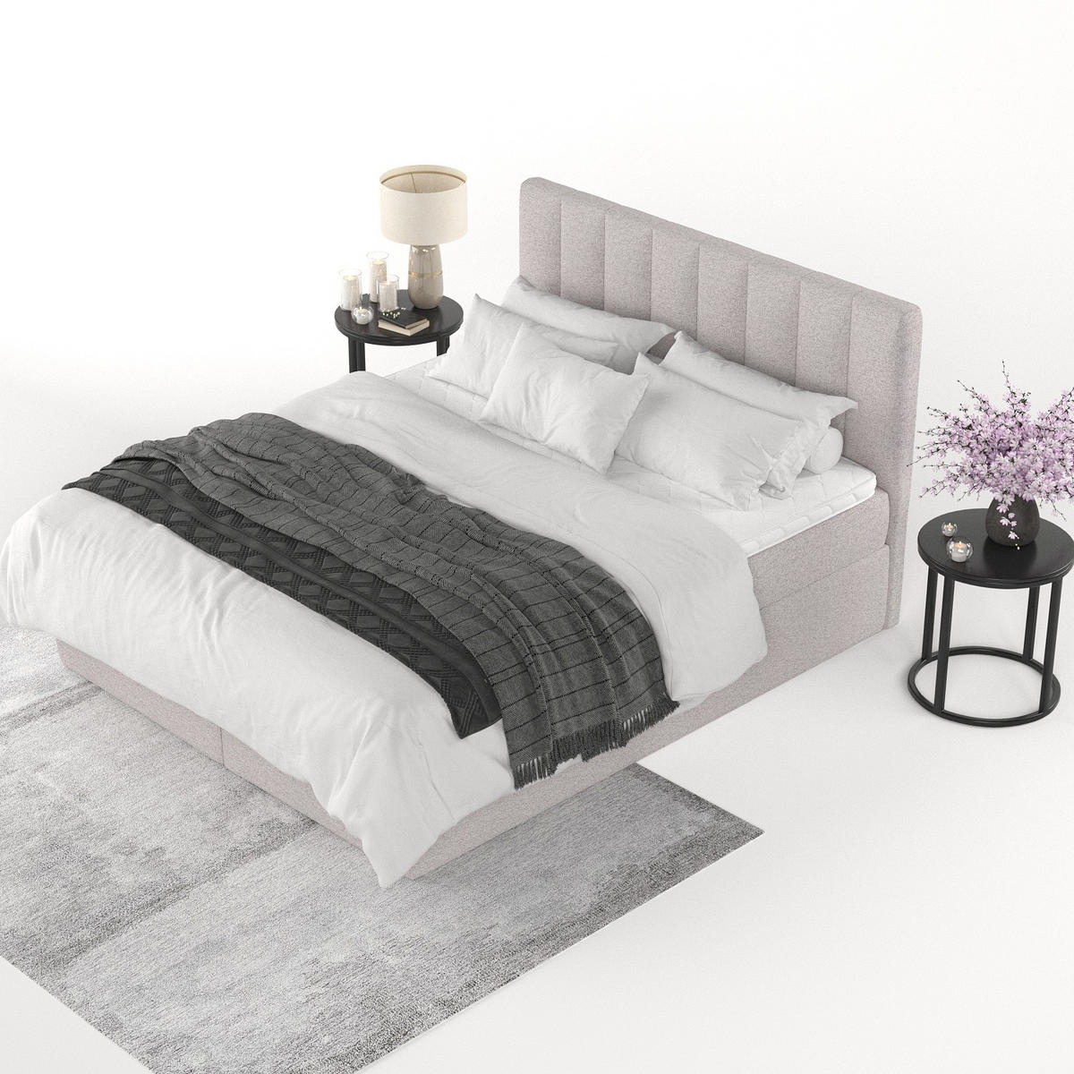 BOXBETT Lusso 200/200 cm Beige im Riva Stoff - Beige/Schwarz, Holz/Holzwerkstoff (200/200cm) - AltaBeds