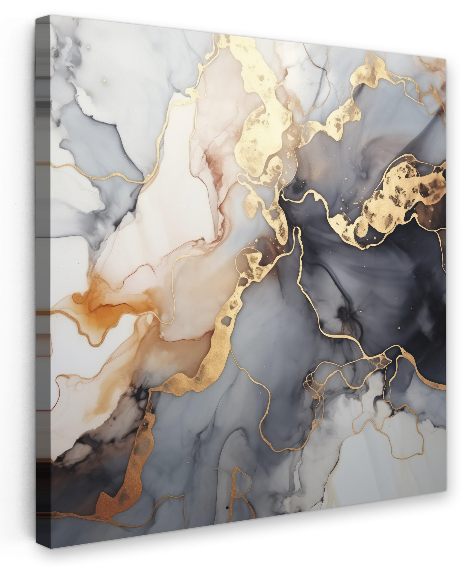 LEINWANDBILD Marmor - Schwarz - Gold - Weiß 50x50 cm - Dunkelgrau, Textil (50/50cm) - MuchoWow