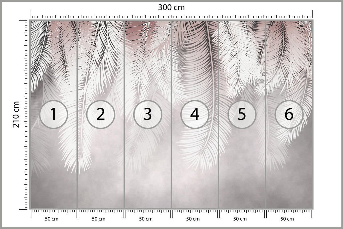 FOTOTAPETE für Esszimmer Große Palmenblätter Boho Beige 300x210 - Violett/Rosa, Papier (300/210cm) - Muralo