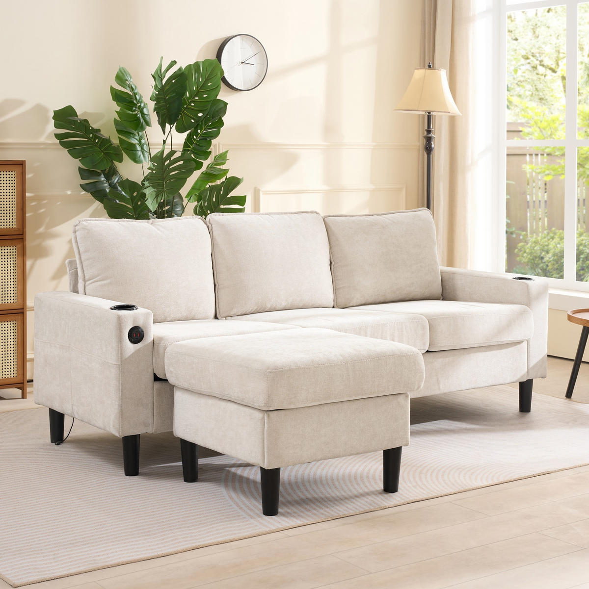 SOFA mit USB und Typ-C 202x137 cm Beige - Beige, Kunststoff (137/202cm) - Meubliv