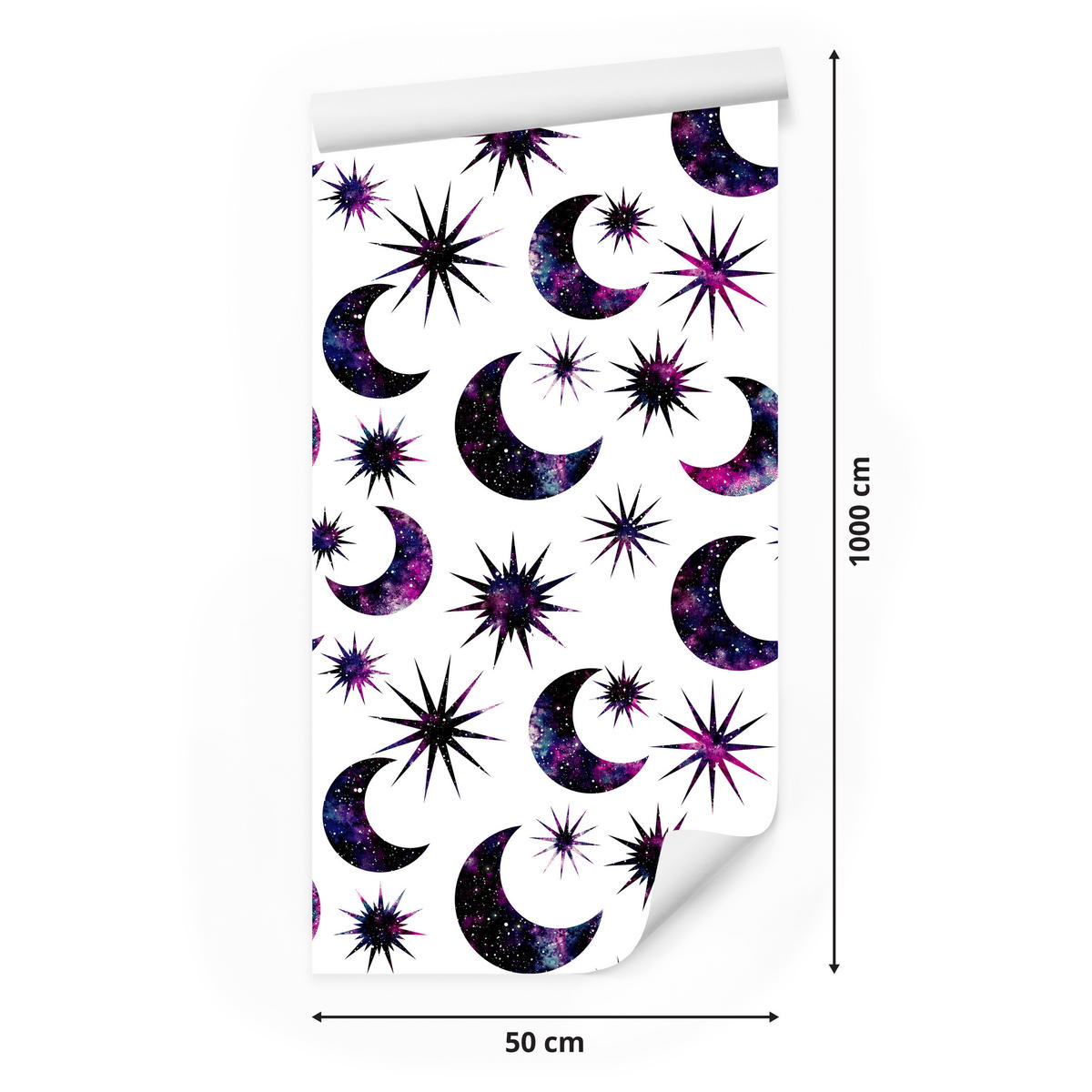 VLIESTAPETE Monde und Sterne – Lila, Schwarz, Weiß – 50x1000 cm - Lila/Schwarz, Papier (50/1000cm) - Muralo