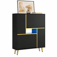 SCHUHSCHRANK in Schwarz mit LED-Licht und Hochglanzfront für Eingangsbereiche und Flur, B80/T25/H96 cm - Goldfarben/Schwarz, Holzwerkstoff/Metall (80/96/25cm) - STILVORA