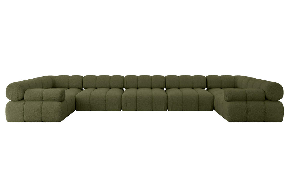 WOHNLANDSCHAFT modulares Sofa Birno-U3 - 475x190x70 cm Grün Bouclé - Grün, Holzwerkstoff/Textil (475/70/190cm) - ALTDECOR
